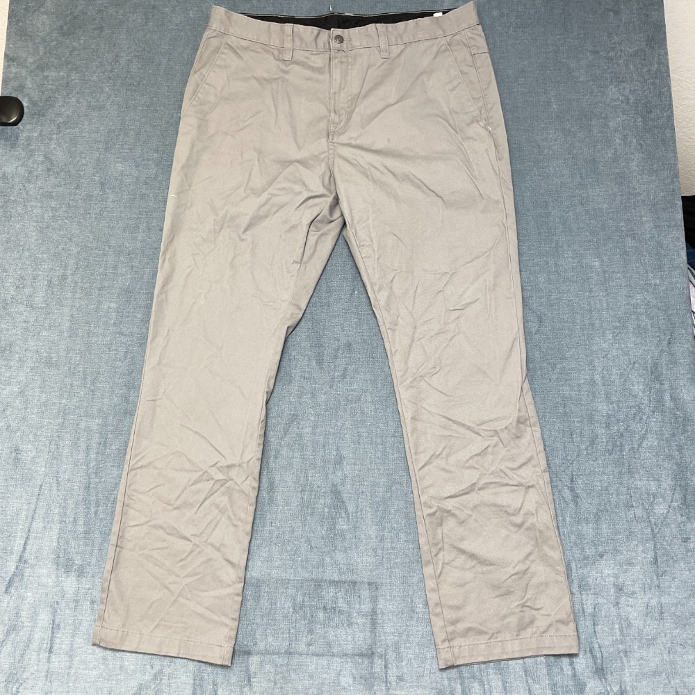 Volcom Chino Pants Mens 38 40x32.5 Gray Flat Front Straight Leg Slash Pockets